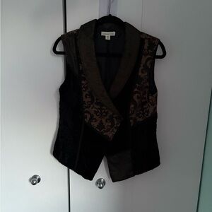 Coldwater Creek Black & Brown Patterned Shawl-Collar Vest
